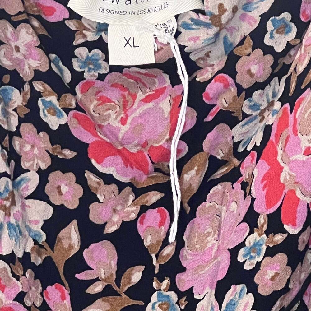 Salt Water Luxe XL Black Floral Smocked Square Neck Boho Mini Dress